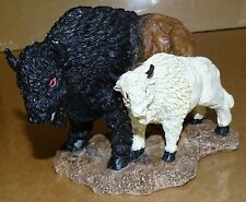 American Brown Buffalo Mother & White Calf Resin Figurine 7