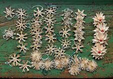 42 Handmade Straw Raffia Christmas Ornaments Wood 2” Snowflakes picture