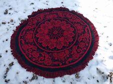 Antique 6' Red & Black Double Damask Round Rug Floor Covering w/ Fringe Coverlet picture