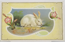 1910 H Wessler Embossed GREETINGS OF EASTER Rabbit Flowers Yellow Postcard picture
