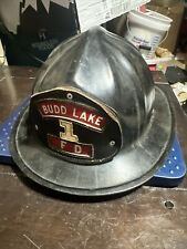 VTG Budd Lake FIRE DEPT Firefighter Helmet w/ Leather Antique Fire Equipment picture
