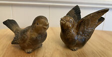 2 Vtg Pottery Birds Figurines Brown Detailed Figural Lot of 2 picture