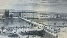 1872 Geneva Switzerland Bridge of Mont Blanc St. Peter's illustrated picture