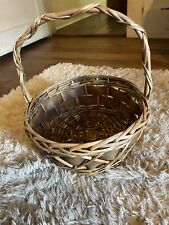 Vintage 1990s Bamboo Rattan Wicker Med Size Basket w/ Handle picture