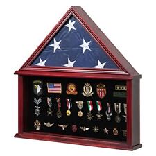 Large Military Shadow Box Solid Wood Burial Flag Display Case for American Ve... picture