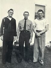 O8 Photograph 3 Handsome Men Sailor Black Uniform Navy 1940-50's picture