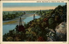 High Bluffs Cimarron River Oklahoma ~ oil wells aerial ~ 1930s vintage postcard picture