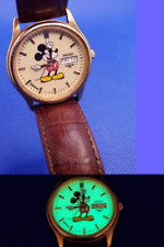 Disney Seiko Mickey Mouse Watch Glow in the Dark Vintage Wristwatch Leather Band picture