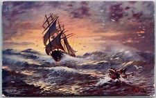 1909 Sailing Ship Waves Scenery Painting Art Print Posted Postcard picture