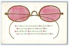 Motto Postcard Glasses Of Roseate Hue Embossed c1910's Unposted Antique picture