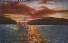New York Sunset On The Hudson Linen Postcard Vintage Post Card picture