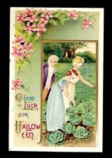 c1910 Halloween Postcard Blindfolded Women Picking Cabbage picture