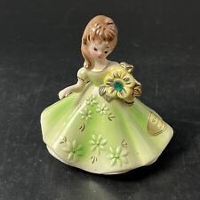 Vtg Josef Originals May Birthday Girl Figurine Emerald Green Stone Flower Japan picture