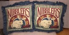Vintage Primitive 2 Nibblers Striped Bunny Rabbits Pillows 10” X 10” picture
