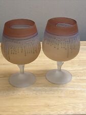 Two Pretty Pink Peach Hebron Hand Painted Sip Wine Glasses Celebratory Occasion picture
