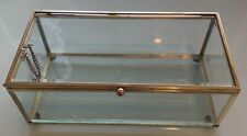 Vtg Brass & Bevelled Glass Jewellery/Display Box Rectangle Hinged/Chained 1960’s picture