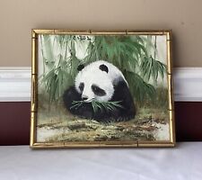 Vintage Chinese Oil Painting on Board, Panda, Signed picture