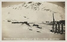 Postcard AK Seward Penin. Wreck Railroad Bridge 493 4-6-1921 Snow Slide RPPC picture