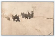 c1910's Children Snow Horse Sleigh Candid New Castle IN RPPC Photo Postcard picture