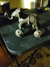 Vintage Brass Elephant Figurine OnWheels 9”x7”  Made in India picture