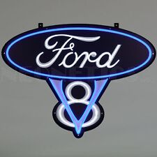 Ford V8 Neon Sign Ford Licensed LED Flex Neon Light in Steel Can 29FV8BW picture