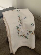 Vintage Tablecloth Embroidered Wildflower Linen 60x70 picture