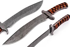 6 PCS Lot Custom Hand Made Damascus Blade Steel Kukri Hunting Knife Wood Handle picture