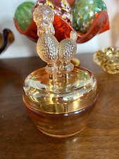 Vintage -Jeanette -Carnival Glass -Marigold Iridescent Poodle -Vanity Powder box picture