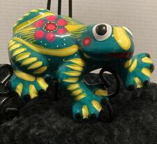 Colorful Mexican Folk Art Hand Painted Turquoise Frog picture