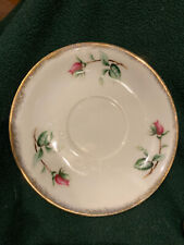 Vintage Tea Cup Saucer Plate Gold Rim Pink Rose with Green Leaf EUC picture