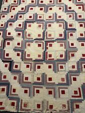 Antique Log Cabin With Whirling Logs Fabric Hand Sewn 66”x80” picture