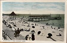 New London Conneticut People at Ocean Beach Antique Postcard c1920 picture