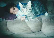 Sleeping Girl and Her Cat FOUND PHOTOGRAPH Color  Original 15 44 picture