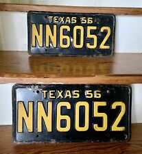 1956 Texas License Plates Pair Black/Yellow NN 6052 picture