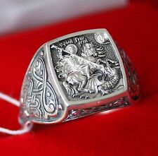 Saint George Warrior & Dragon Russian Orthodox Prayer Ring Sterling Silver 925. picture
