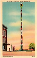 Tacoma Totem Pole Washington WA Sunset Linen Postcard UNP VTG Unsued Vintage picture