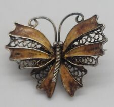 Vintage 800 silver filigree enamel BUTTERFLY insect brooch pin picture