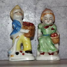 Vintage Porcelain Figurines Boy and Girl with Baskets Made in Japan picture