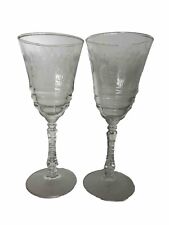 S/2 Rock Sharpe Halifax Water Goblets Gray Cut Floral Stemmed 7 7/8” picture