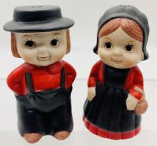 Vintage Fun Pair of Amish Man & Woman Traditional Clothing Salt & Pepper Shakers picture