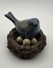 Gorgeous Vintage Studio Pottery Blue Bird In Nest With Eggs Figurine Statue VGUC picture