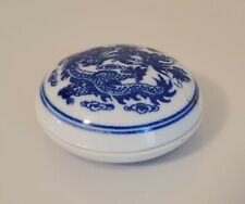 Vintage Miniature Porcelain Trinket Box Blue White  Chineese  picture