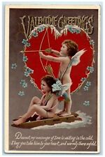 c1910's Valentine Greetings Cupid Angel Sled Heart Bow Arrow  Tuck's Postcard picture
