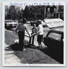 Photograph Vintage Automobiles Family Woman Boys Mirror Street View Houses 1972 picture