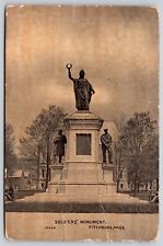 Soldiers Monument Fitchburg Massachusetts Sepia Statue Historic Cancel Postcard picture