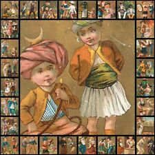 Lot of 36 vintage chromos children scenes & types caricatures costumes comic picture