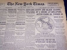 1934 OCT 22 NEW YORK TIMES - SCOTT & BLACK LEADING BY 8 HOURS SINGAPORE- NT 1623 picture