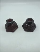 Vintage Pair of Avon Ruby Red Glass Cape Cod Candlestick Holders picture