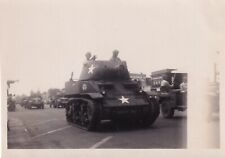 Original WWII Snapshot Photo US Army M8 STUART HOWITZER TANK In Parade 1011 picture