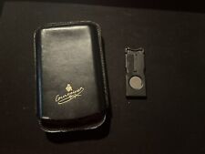 Vintage Black Leather Cigar Case Courvoisier Cognac Holder 3 Cigars W Cutter picture